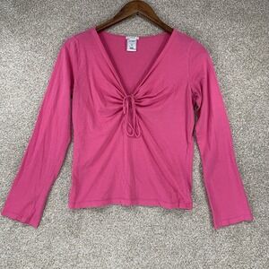 Y2K‎ Old Navy Perfect Fit Tie Up Shirt Hot Pink Croquette Babydoll Sz M